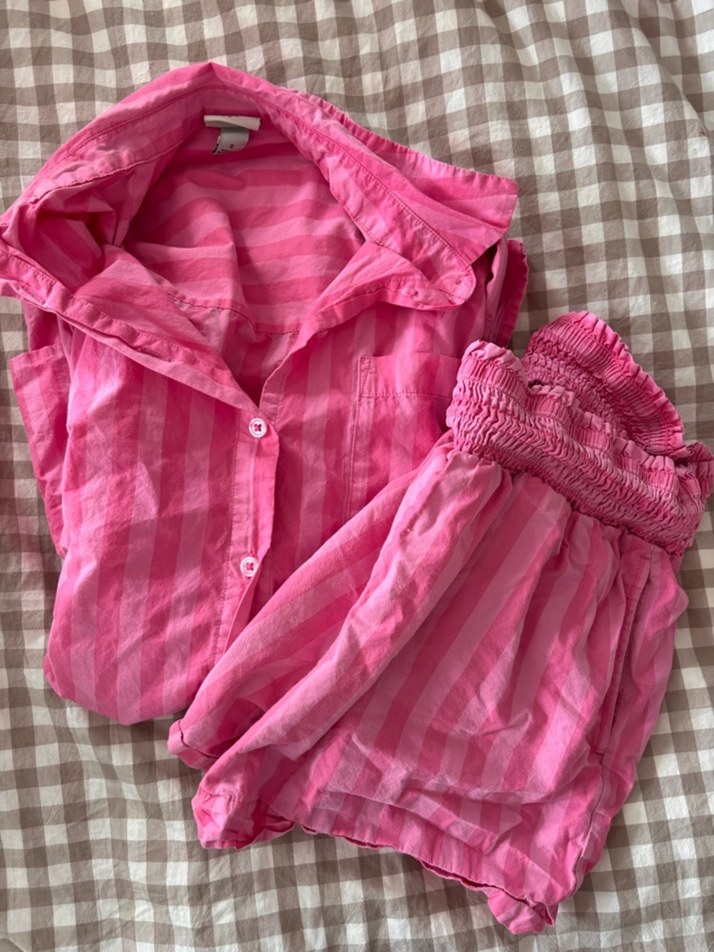 A New Day | Pink Striped Two-Piece Set - Lightweight Shorts & Button Down Shirt